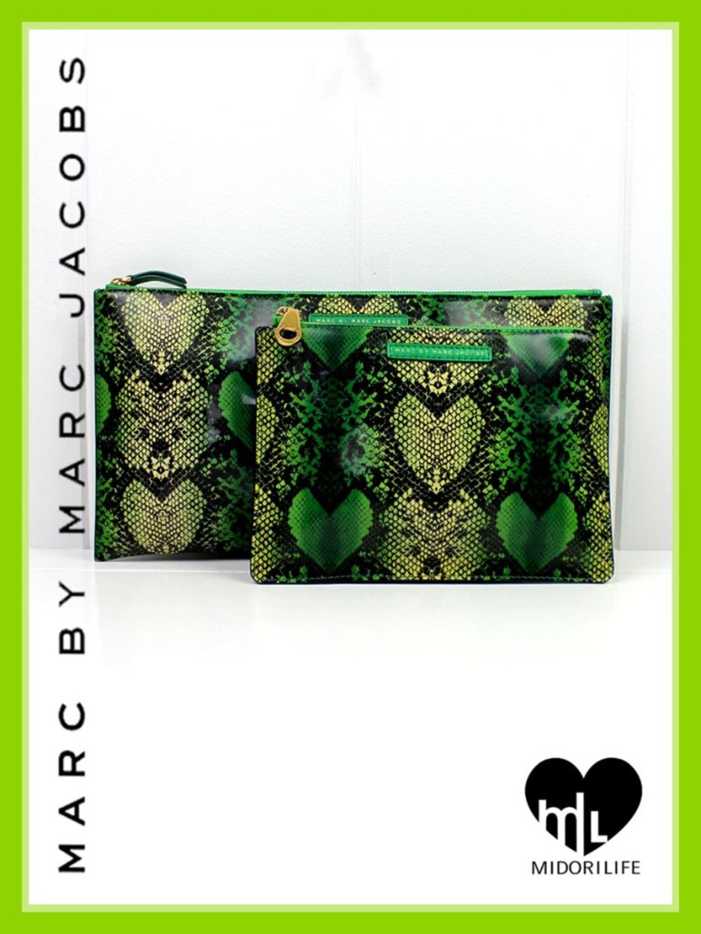MARC BY MARC JACOBS Annabella Python Hearts Vegan Patent Leather Pouch, Set of 2
